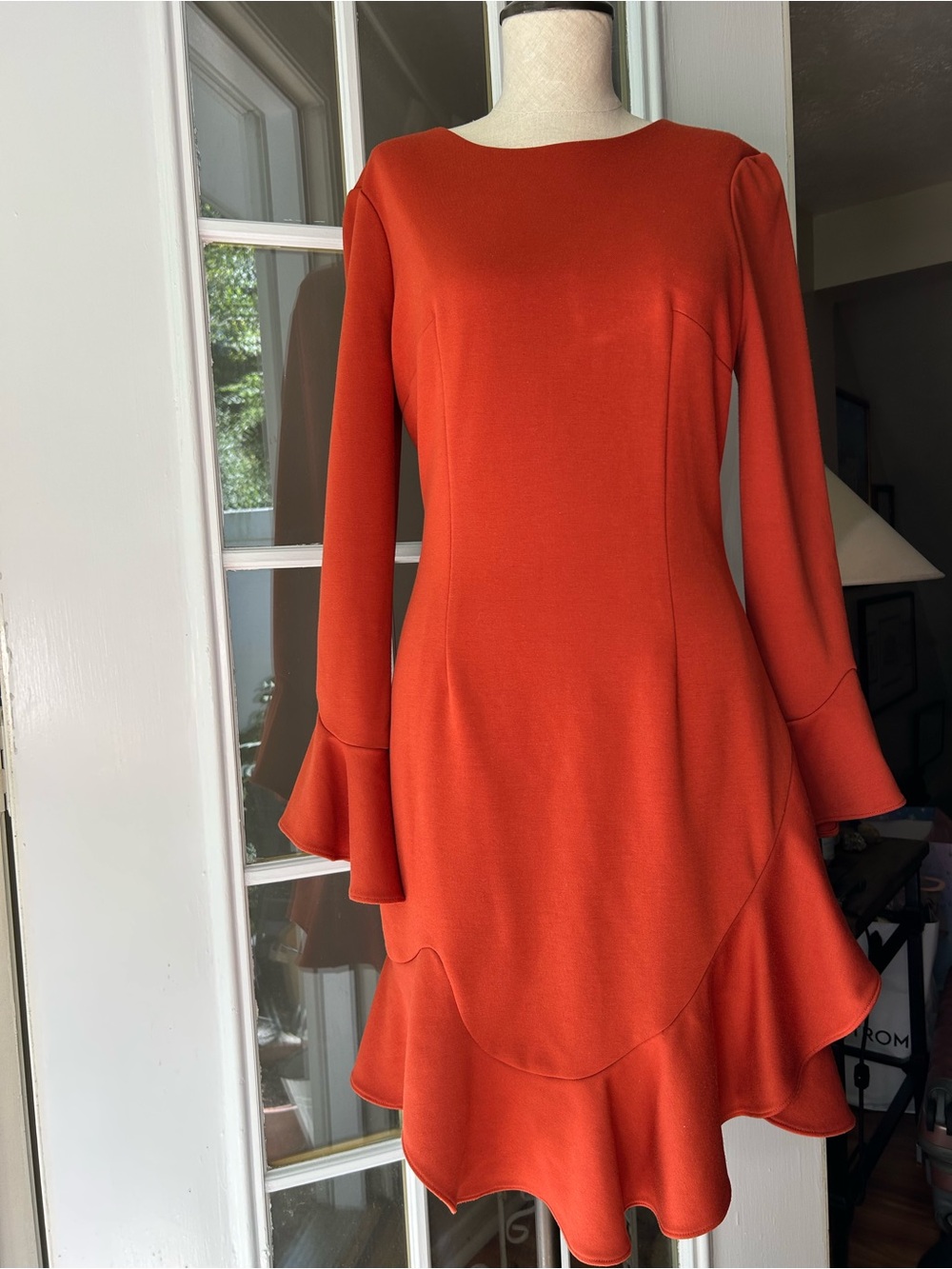 Gianni Bini orange spice Ruffle-Hem Long Sleeve Dress. - Picture 2 of 9